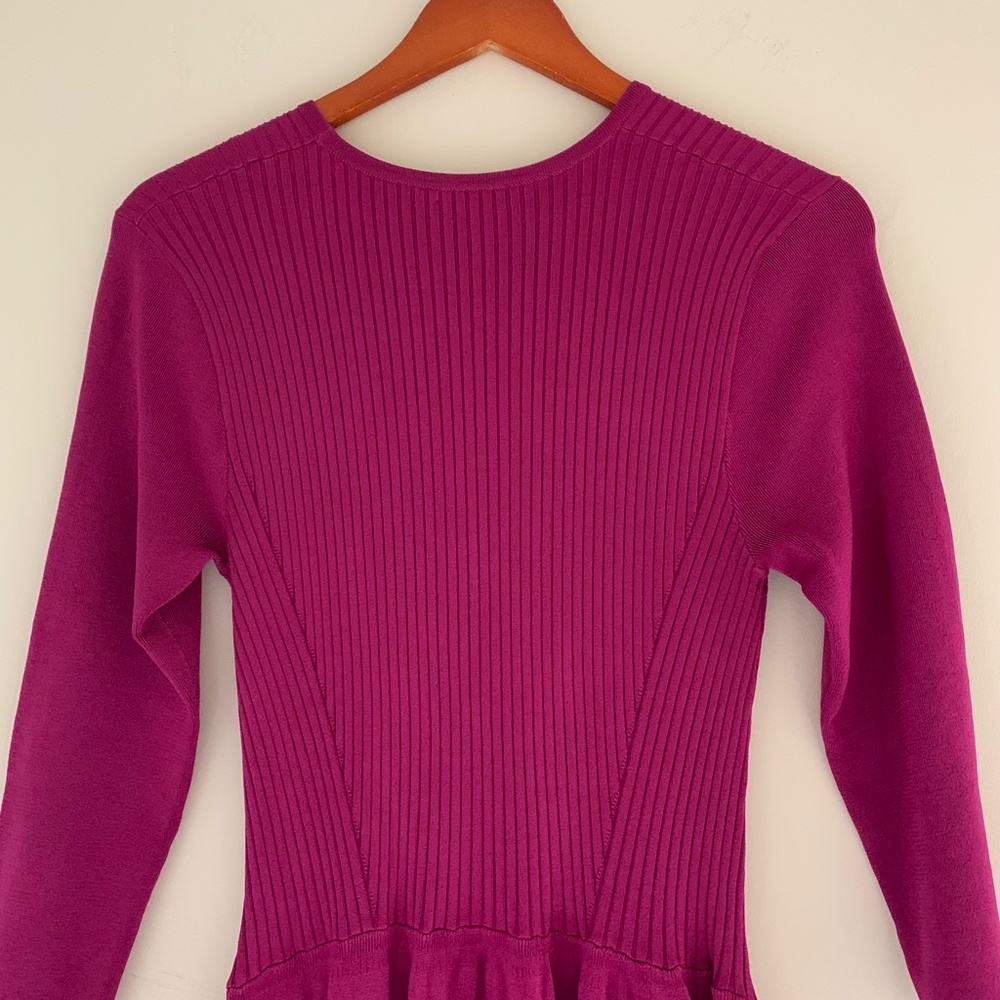 J. McLaughlin Magenta Ribbed Fit-and-Flare Dress - Picture 4 of 8